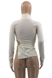 White Fashion Casual Solid Bandage Hollowed Out Turtleneck Tops