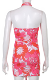 Red Sexy Print Patchwork Halter Pencil Skirt Dresses