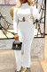 White Fashion Casual Print Slit Turtleneck Long Sleeve Two Pieces
