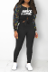 Black Casual Print Make Old O Neck Long Sleeve Two Pieces