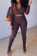Coffee Casual Solid Patchwork Fold Zipper Zipper Collar Long Sleeve Two Pieces