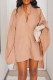 Nude Pink Casual Solid Patchwork Buckle Turndown Collar Shirt Dress Dresses