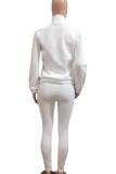 White Casual Solid Patchwork Pocket Zipper Collar Long Sleeve Two Pieces