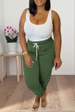 Green Casual Solid Split Joint Harlan Mid Waist Harlan Solid Color Bottoms