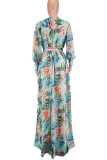 Yellow Sweet Print Patchwork V Neck Straight Dresses