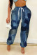 Dark Blue Street Print Patchwork Loose Straight Full Print Bottoms