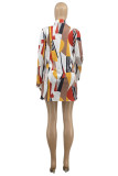 Multicolor Fashion Casual Print Cardigan Turndown Collar Long Sleeve Two Pieces