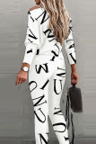 Pink Casual British Style Letter Print Patchwork O Neck Long Sleeve Two Pieces