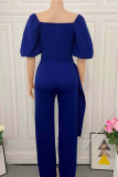 Green Casual Solid Make Old Square Collar Straight Jumpsuits