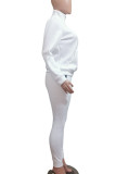 White Casual Solid Patchwork Pocket Zipper Collar Long Sleeve Two Pieces