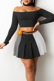 Red Casual Solid Patchwork Fold Without Belt Off the Shoulder Long Sleeve Two Pieces