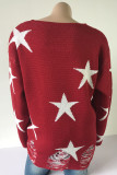 Red Casual Print The stars Ripped Patchwork O Neck Tops