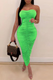 Green Fashion Sexy Solid Backless Fold Strapless Sleeveless Dress