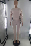 Yellow Casual Solid Draw String O Neck Long Sleeve Two Pieces