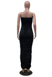 Black Fashion Sexy Solid Backless Fold Strapless Sleeveless Dress