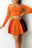 Red Casual Solid Patchwork Fold Without Belt Off the Shoulder Long Sleeve Two Pieces