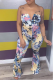 Multicolor Sexy Print Patchwork V Neck Jumpsuits