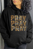 Black Fashion Casual Letter Print Basic Hooded Collar Tops