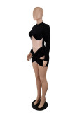 Red Sexy Patchwork See-through Turtleneck Long Sleeve Dresses