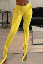 Yellow Fashion Street Solid Split Joint Skinny High Waist Pencil Solid Color Bottoms