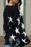 Red Casual Print The stars Ripped Patchwork O Neck Tops