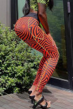 Orange Street Sportswear Print Patchwork Skinny High Waist Pencil Full Print Bottoms