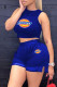 Blue Casual Sportswear Print Patchwork O Neck Sleeveless Two Pieces