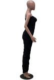 Black Fashion Sexy Solid Backless Fold Strapless Sleeveless Dress
