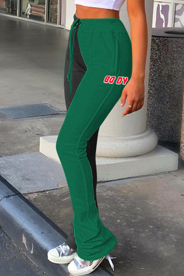 Black Green Fashion Casual Print Patchwork Regular High Waist Conventional Patchwork Bottoms