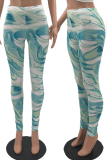 Cyan Sexy Patchwork Tie-dye Skinny High Waist Pencil Full Print Bottoms