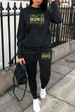 Black Casual Print Patchwork O Neck Long Sleeve Two Pieces