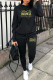 Black Casual Print Patchwork O Neck Long Sleeve Two Pieces
