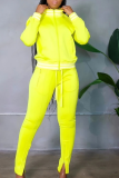 Yellow Casual Solid Patchwork Zipper Collar Long Sleeve Two Pieces