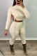 Apricot Sexy Solid Patchwork Draw String Backless O Neck Long Sleeve Two Pieces