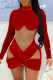 Red Sexy Patchwork See-through Turtleneck Long Sleeve Dresses