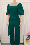 Green Casual Solid Make Old Square Collar Straight Jumpsuits