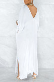 White Casual Solid Split Joint Slit V Neck Straight Dresses