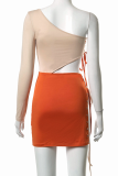 Blue Sexy Solid Draw String One Shoulder Pencil Skirt Dresses