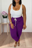 Purple Casual Solid Split Joint Harlan Mid Waist Harlan Solid Color Bottoms