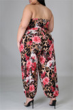 Multicolor Fashion Casual Print Cardigan Pants Plus Size Three-piece Set