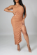Brown Sexy Solid Slit One Shoulder Irregular Dress Dresses