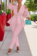 Pink Fashion Casual Patchwork Hollowed Out Turndown Collar Long Sleeve Two Pieces