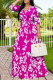Rose Red Fashion Casual Print Basic V Neck Long Dress