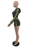 Black Fashion Casual Striped Print Basic Hooded Collar Long Sleeve Two Pieces