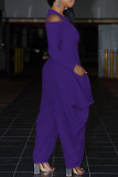 Purple Fashion Casual Solid Basic V Neck Harlan Jumpsuits
