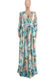 Yellow Sweet Print Patchwork V Neck Straight Dresses