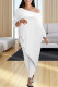 White Casual Solid Patchwork Asymmetrical Off the Shoulder Three Quarter Two Pieces