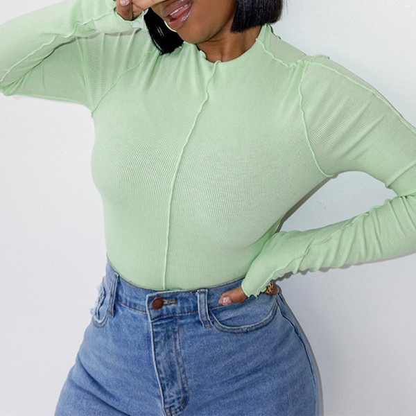 Light Green Fashion Casual Solid Patchwork Half A Turtleneck Tops