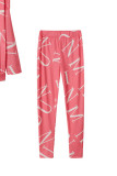 Pink Casual British Style Letter Print Patchwork O Neck Long Sleeve Two Pieces