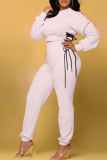 Yellow Casual Solid Draw String O Neck Long Sleeve Two Pieces